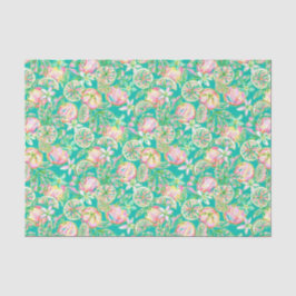 Papel De Seda Preppy Palm Beach Impressão Teal e Laranjas rosa
