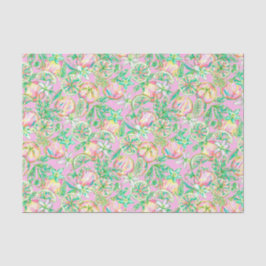Papel De Seda Preppy Palm Beach Impressão Verde e Laranjas rosa
