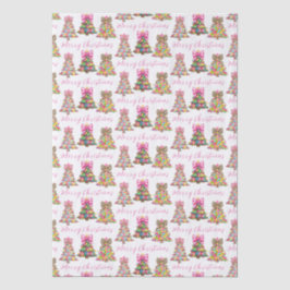 Papel De Seda Preppy Pink and Green Christmas Trees