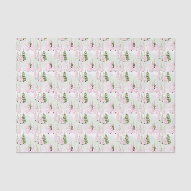 Papel De Seda Preppy Pink & Green Christmas Tree (Frente )