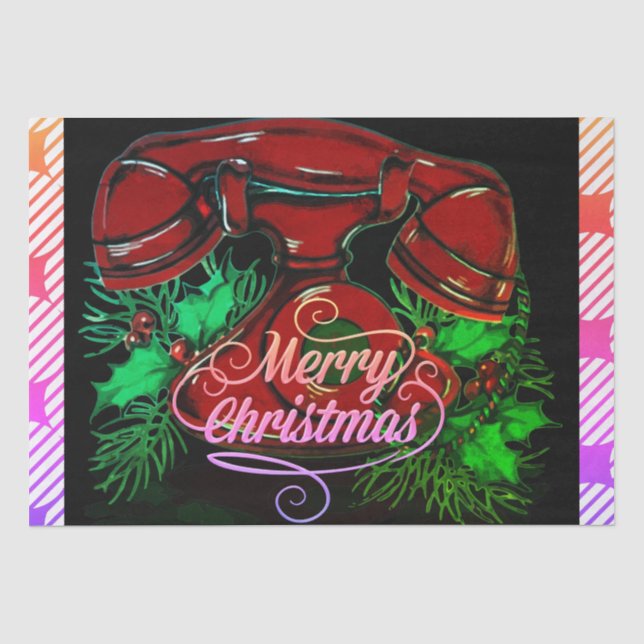 Papel De Seda Presente Antiquado de Telefone de Natal Vermelho (Frente )