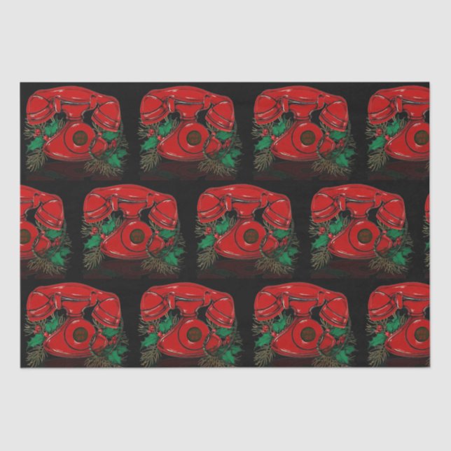 Papel De Seda Presente Antiquado de Telefone de Natal Vermelho (Frente )