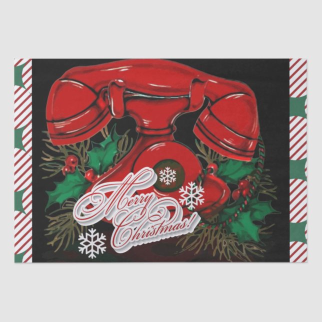 Papel De Seda Presente Antiquado de Telefone de Natal Vermelho (Frente )