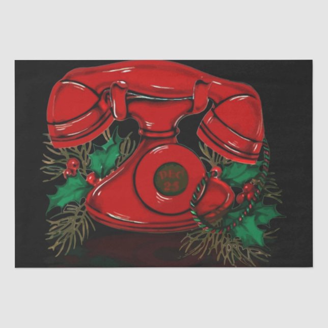 Papel De Seda Presente Antiquado de Telefone de Natal Vermelho (Frente )