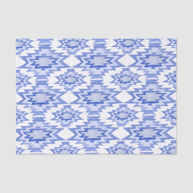 Papel De Seda Presente Azul de Boho Padrão de Aquarela Geométric (Frente )
