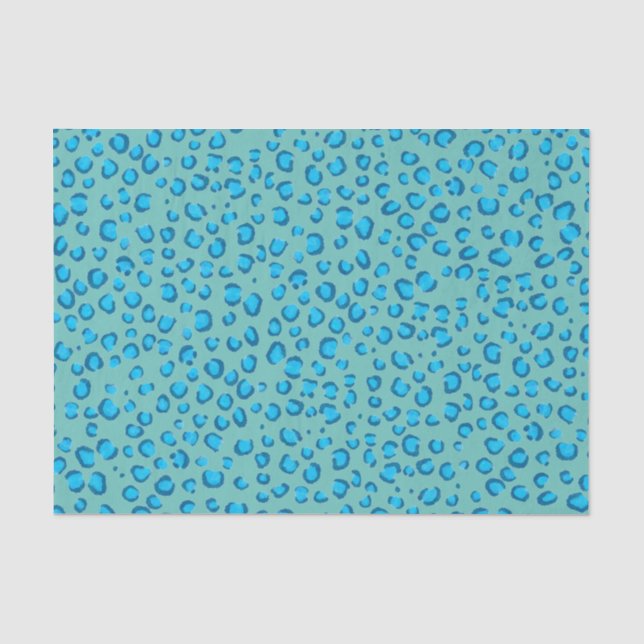Papel De Seda Presente Azul-Padrão de Leopardo Impresso Animal (Frente )