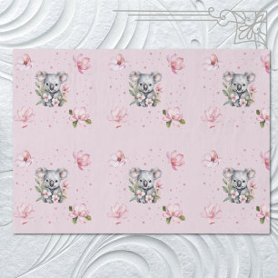 Papel De Seda Presente de Aquarela Urso Koala Magnólia Rosa