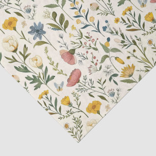 Papel De Seda Presente de Flores Silvestres Pastel Cottagecore