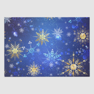 Papel De Seda Presente de Natal Azul Dourado com Flocos de Neve