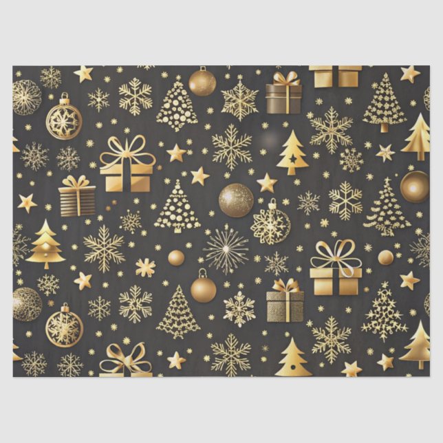 Papel De Seda Presente de Natal Dourado e negro elegante (Frente )