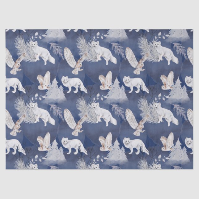 Papel De Seda Presente de Natal Rustic Winter Fox & Owl (Frente )