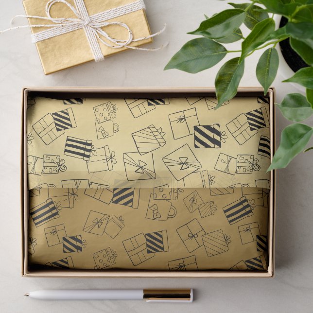 Papel De Seda Presente de Ouro e Preto em Faux Foil (Presente)