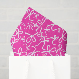 Papel De Seda Presente Feminino com Laços Brancos e Rosa Caprich