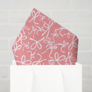 Papel De Seda Presente Feminino com Laços Rosa Branco e Padrão F