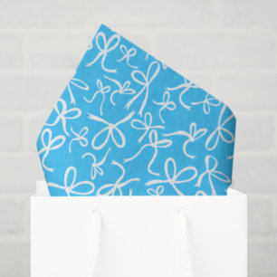 Papel De Seda Presente Feminino Padrão de Laços Azuis Brancos Fo