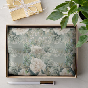 Papel De Seda Presente Floral Verde Sálvia Branco