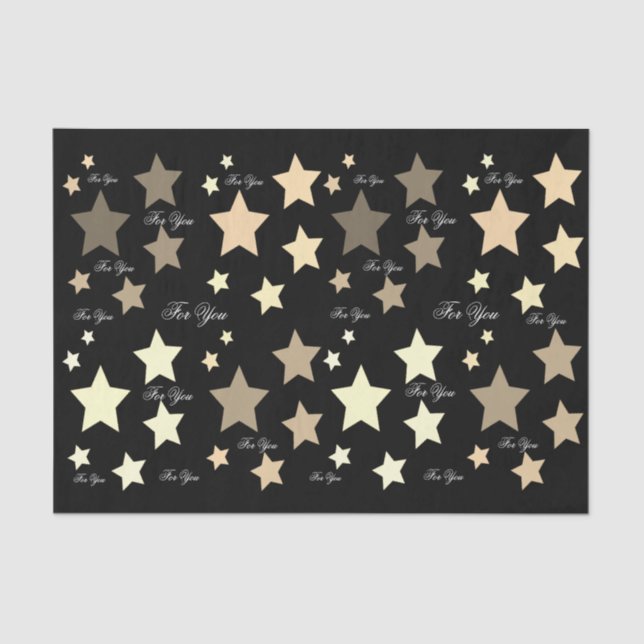 Papel De Seda Preto com estrelas de creme (Frente )