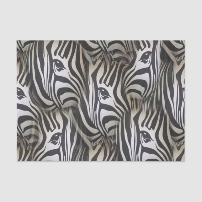 Papel De Seda Preto - design de repetição Zebra-Silhueta Branca (Frente )