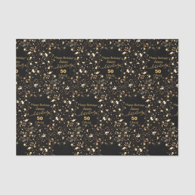 Papel De Seda Preto Elegante e 50º aniversário Dourado (Frente )