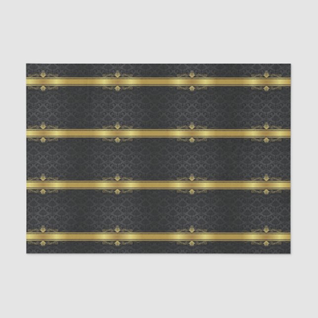 Papel De Seda Preto Elegante e Dourado (Frente )