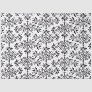 Papel De Seda Preto em Floral Damasco Elegante Branco