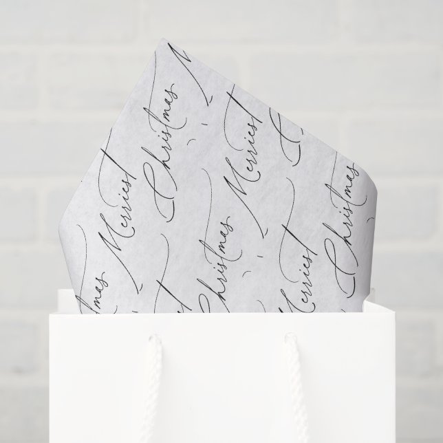 Papel De Seda Preto Moderno Script Natal Mais Alegre (Sacola de presentes)