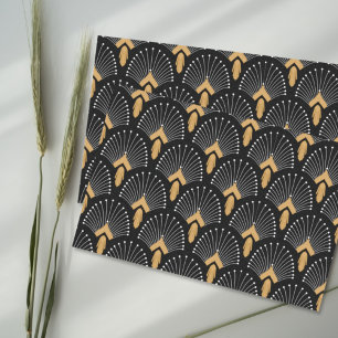 Papel De Seda Preto, ouro e motivo branco das flores do fã do