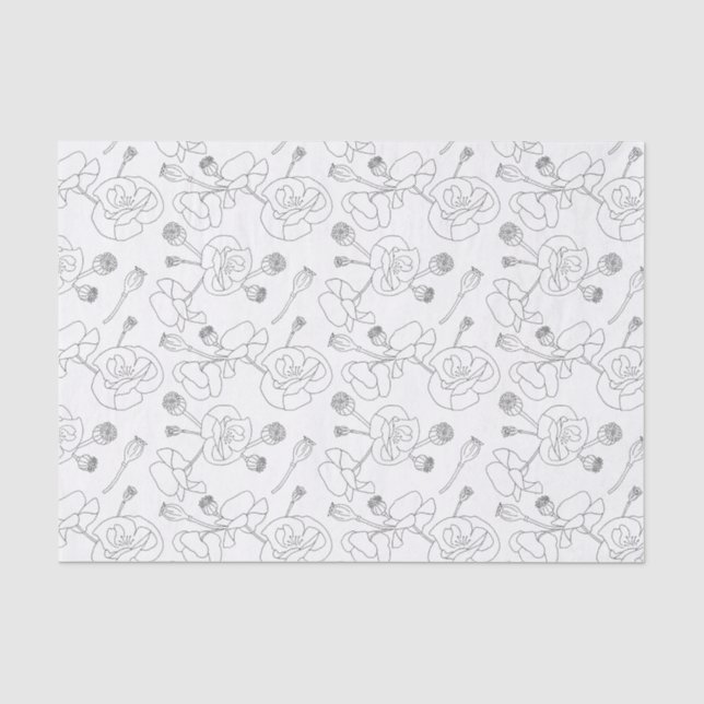 Papel De Seda Preto sobre Poppies Brancos (Frente )