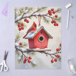 Papel De Seda Pretty Christmas Cardinal & Birdhouse Snowflakes