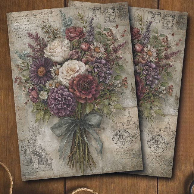 Papel De Seda Pretty Dark Floral Bouquet Ephemera Decoupage  (Criador carregado)