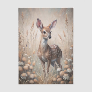 Papel De Seda Pretty Fawn in a Forest Meadow with Flowers