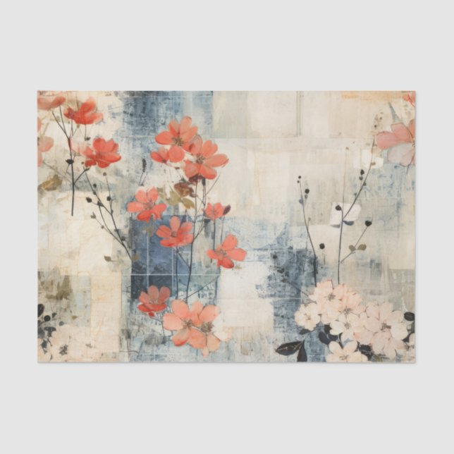 Papel De Seda Pretty Floral Grungy Distressed Collage (Frente )