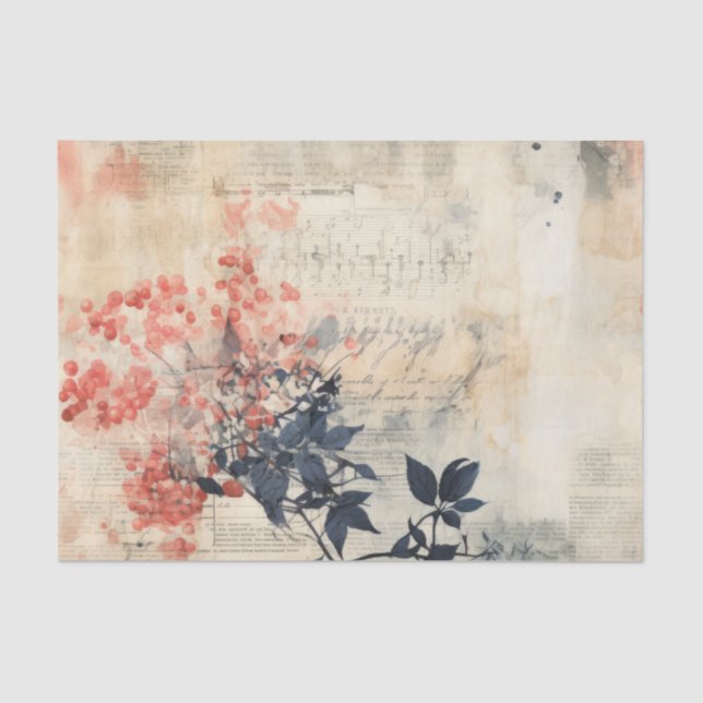 Papel De Seda Pretty Floral Grungy Distressed Ephemera (Frente )