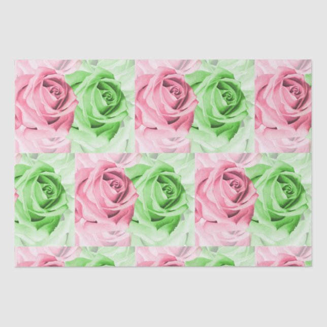 Papel De Seda Pretty in Pink & Green Rose Tissue Wrap (Frente )