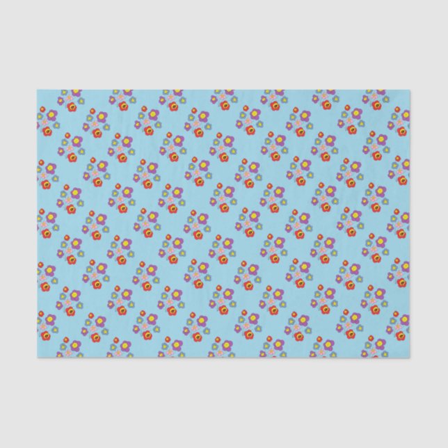 Papel De Seda Pretty Ladybugs and Flower Pattern Blue (Frente )