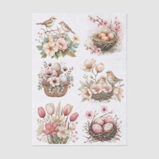 Papel De Seda Pretty Pastel Pink Flowers, Birds, Nests and Eggs