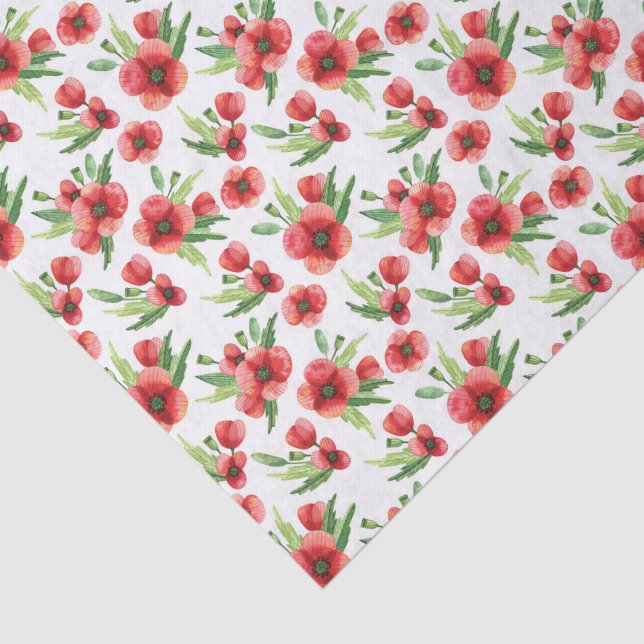 Papel De Seda Pretty Watercolor Red Poppies Wildflowers (Detalhes)