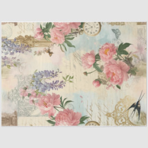 Papel De Seda Primavera com aves e flores Dissociação