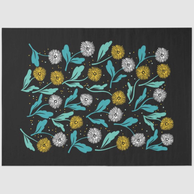 Papel De Seda Primavera Dandelion Flores e Folhas Design (Frente )