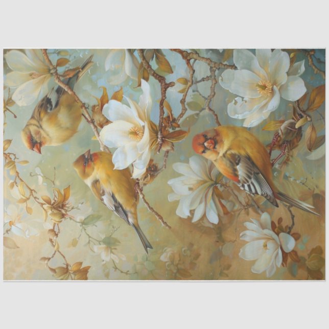 Papel De Seda primavera de aves ouro 2 (Frente )
