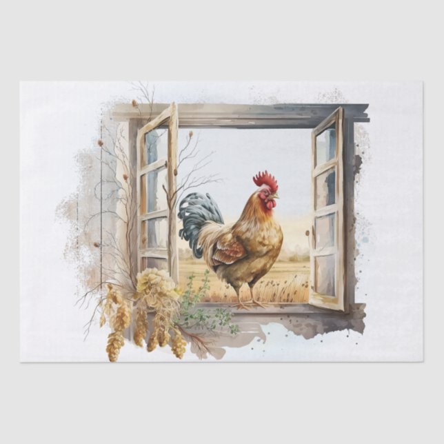 Papel De Seda Primavera Fazenda Rooster Watercolor (Frente )