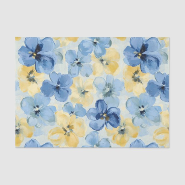 Papel De Seda Primavera Floral Azul Amarelo Amarelo Nulo (Frente )