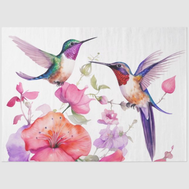 Papel De Seda Primavera Hummingbird e Flores Brilhantes (Frente )