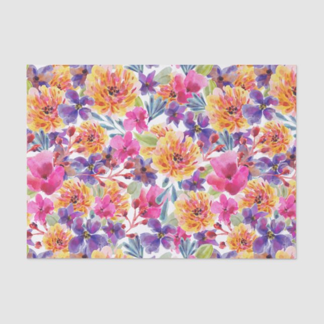 Papel De Seda Primavera Multicolor Watercolor floral (Frente )