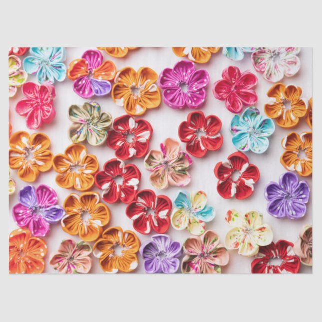 Papel De Seda Primavera tecido com costura manual Flores multico (Frente )