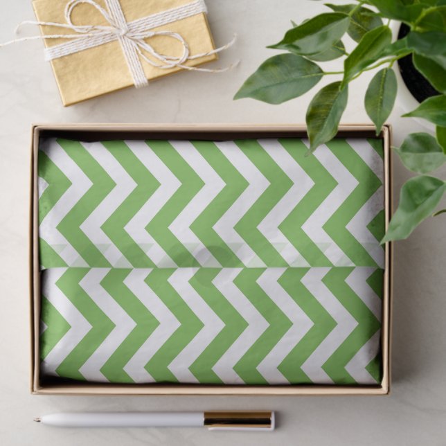 Papel De Seda Primavera Verde & Branco Chevron Aniversário de Ca (Presente)