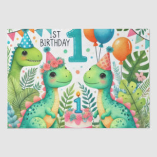 Papel De Seda primeiro aniversario Dinossaur Dino Boy Watercolor