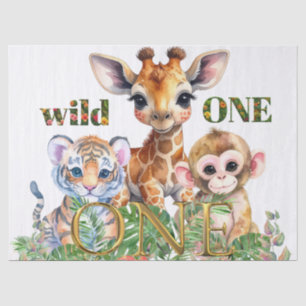 Papel De Seda Primeiro Aniversário Tigre Girafa Macaco Selvagem