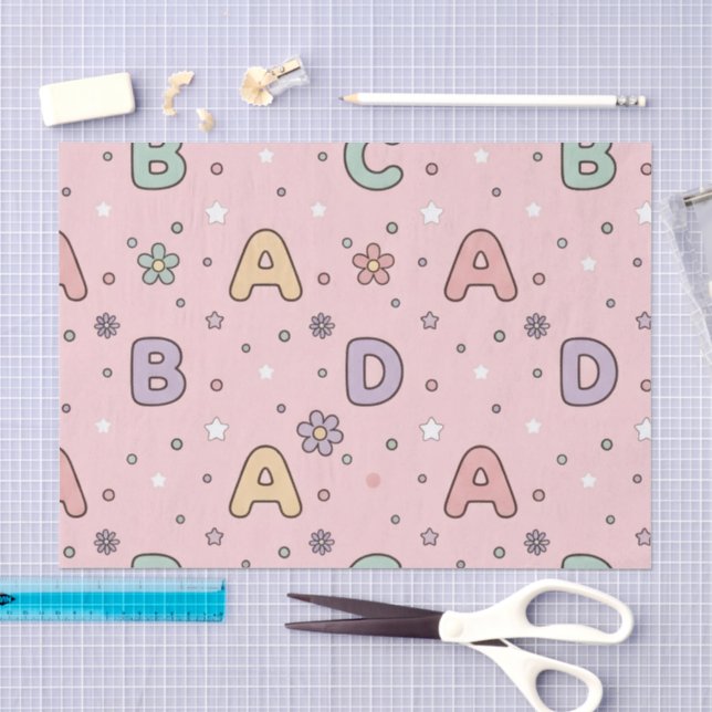 Papel De Seda Professor de Letras Rosa  Padrão Escolar  (Arte )