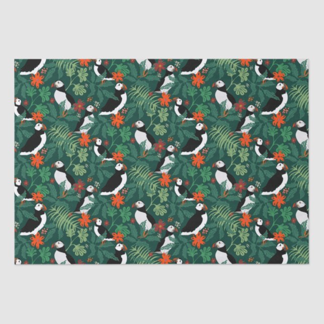 Papel De Seda Puffin Padrão Lush Verde (Frente )
